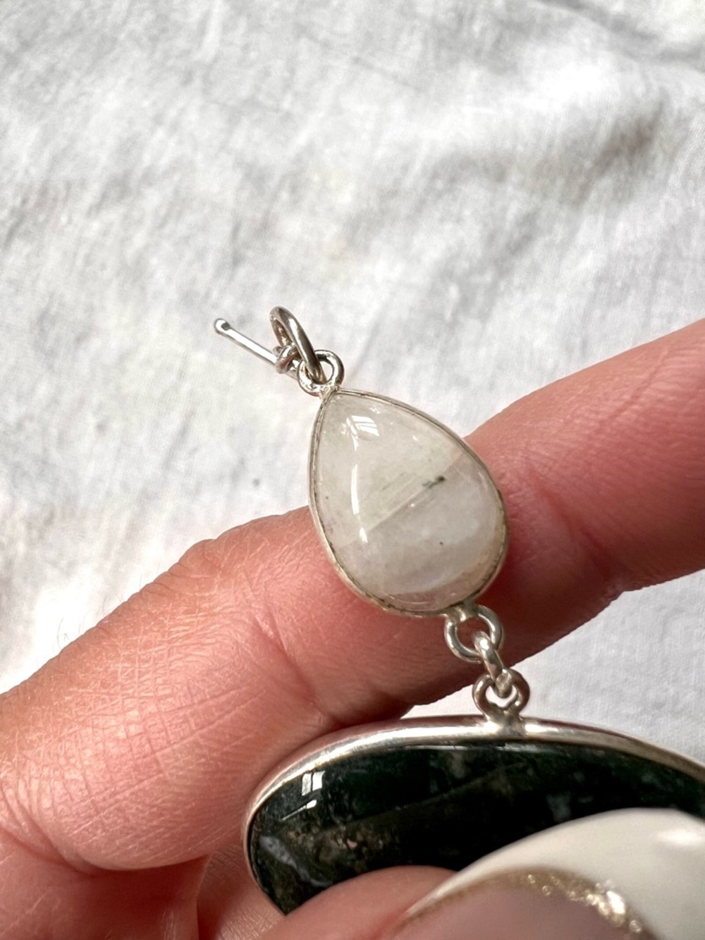 925 Earth Stone MOSS AGATE + Rainbow Moonstone Bracelet 7”-8.5” - Picture 7 of 12
